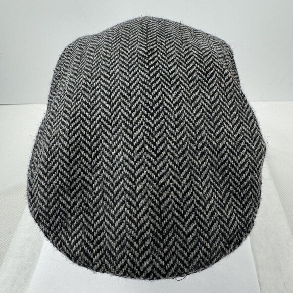 Chaps Mens Herringbone Flat Cap Newsboy Hat Wool Polyester Black Gray S/M - Picture 5 of 8